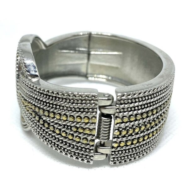 Knot Braided Clamper Bangle Bracelet Silver Tone & Gold Accent Filigree Jewelry - Picture 5 of 7
